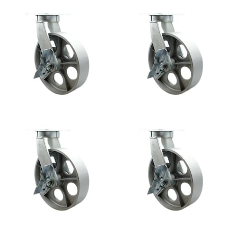 Service Caster 10'' Heavy Duty Semi Steel Cast Iron Swivel Caster Set with Brakes, 4PK CRAN-SCC-KP92S1030-SSR-SLB-4